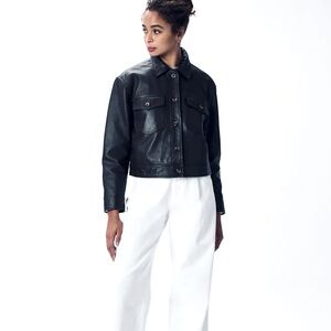 Bagatelle NY Black Faux Leather Trucker Button Down Jacket Medium